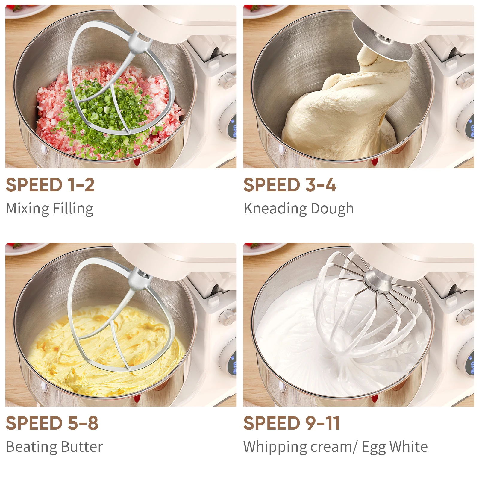Electric Food Mixer with Dough Hook, Whisk - Image 4