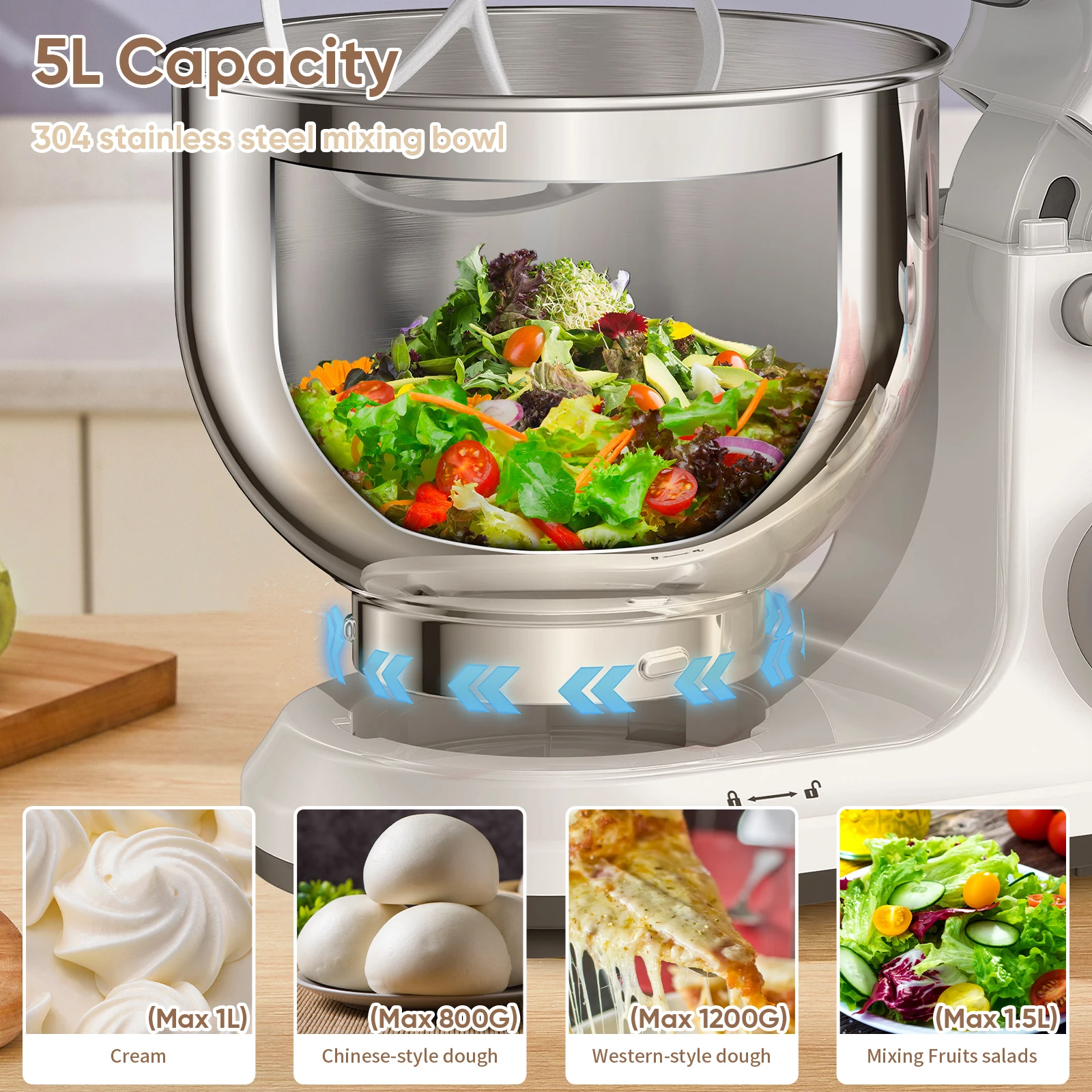 Electric Food Mixer with Dough Hook, Whisk - Image 5